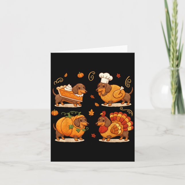 Carte Dachshund Dog Pumpkin E Turkey Thanksgiving Men Wo (Devant)