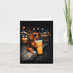 Carte Dachshund drôle buvant du café glacé mème de chien