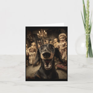 Carte Dachshund drôle selfie Y Poupées Halloween effraya