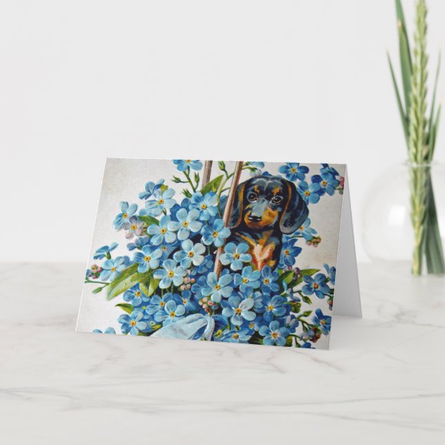 Carte Dachshund et Forget-Me-Nots (Devant)