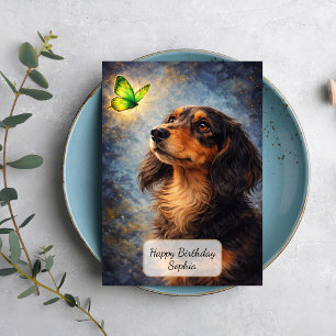 Carte Dachshund et Papillon Vert