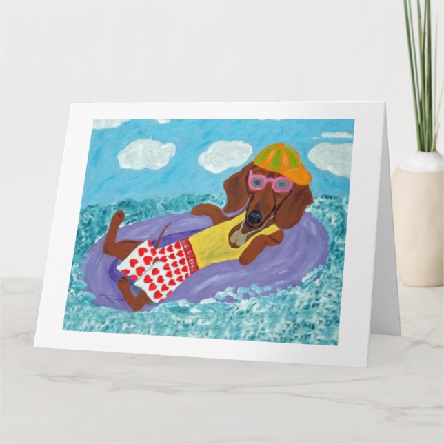 Carte Dachshund Fainéant de la Plage (Devant)