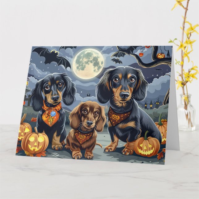 Carte Dachshund Halloween Épouvantable  (Fleur jaune)