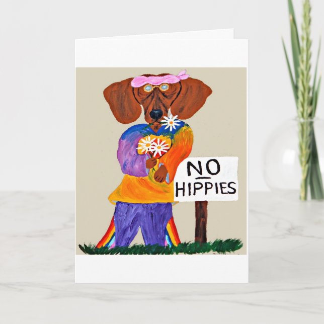 Carte Dachshund Hippie at No Hippies Sign (Devant)