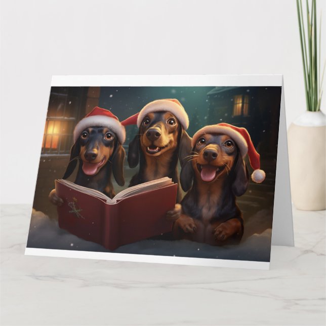 Carte Dachshund Noël Carolers Fun Holiday (Devant)
