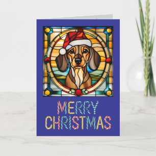 Carte Dachshund Noël Vitrail
