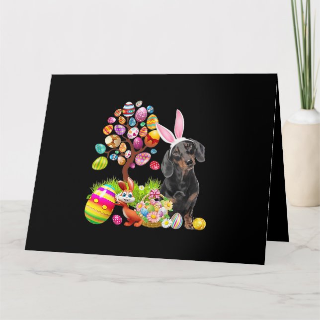 Carte Dachshund noir Arbre d'oeufs de Pâques Chiens Lapi (Devant)