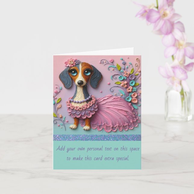 Carte Dachshund Peint Pastel Texturé (Orchidée)