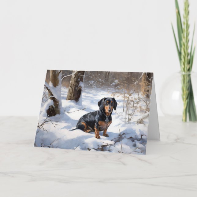 Carte Dachshund Qu'Il Neige Noël (Devant)