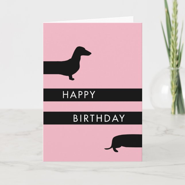 Carte Dachshund rose chaud amusant Joyeux anniversaire (Devant)