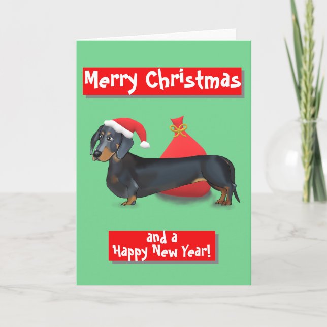 Carte Dachshund Santa | Merry Christmas & Happy New Year (Devant)