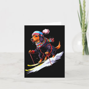 Carte Dachshund skieur chien skieur ski hiver neige homm