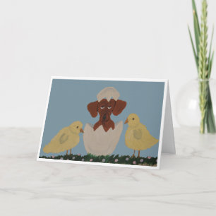 Carte Dachshund sortant d'un œuf avec des poussins