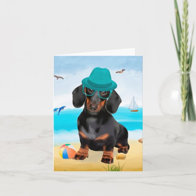 Carte Dachshund sur la plage (Devant)