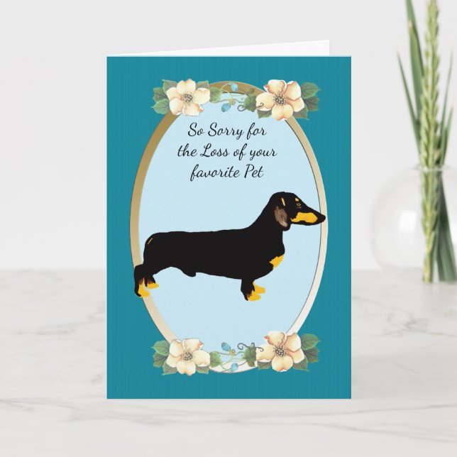 Carte Dachshund Sympathie florale Turquoise ou perte d'a (Devant)