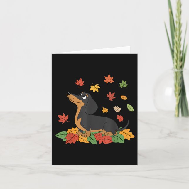 Carte Dachshund Thanksgiving Pilgrim automne Feuilles d' (Devant)