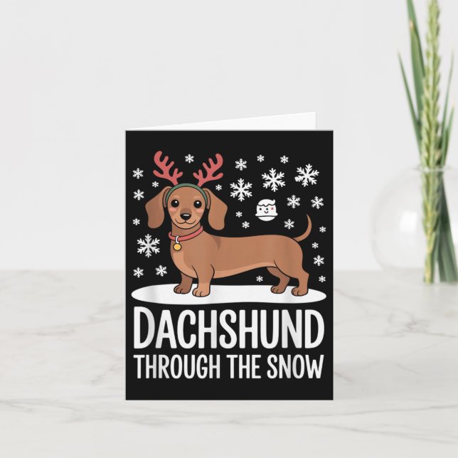 Carte Dachshund Through The Snow Cute Reindeer Christmas (Devant)