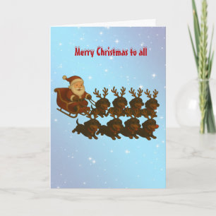 Carte Dachshunds et Père Noël Christmas Greeting Card