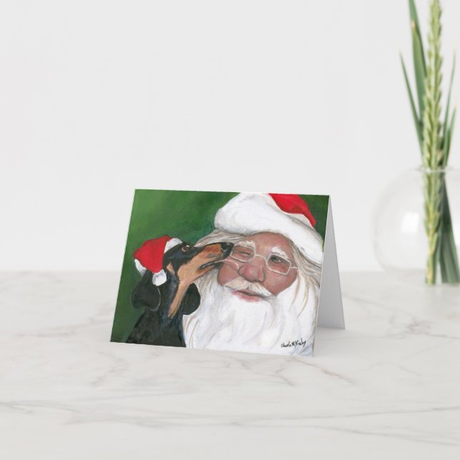 Carte Dachshund's Kiss for Père Noël Dog Art Note Card (Devant)