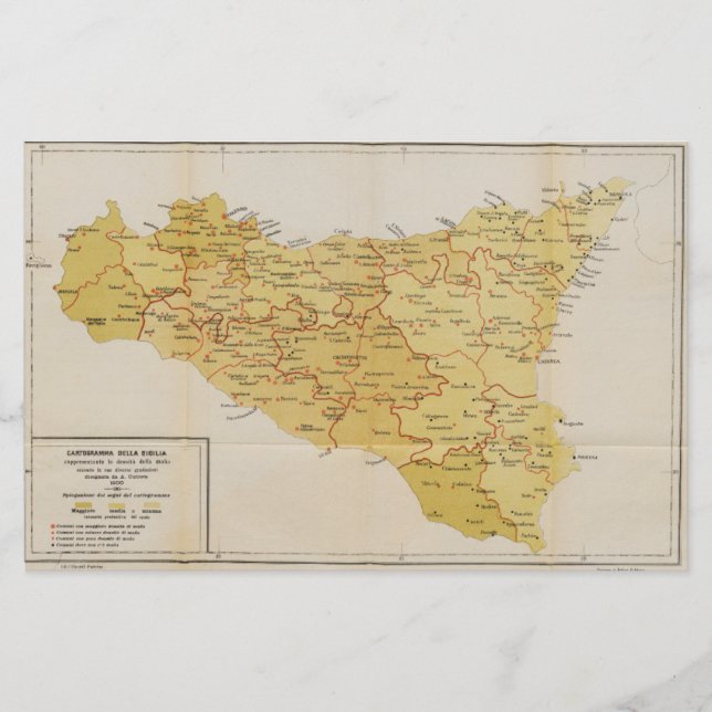 Carte d'activité de Mafia en Sicile Italie 1900 (Devant)