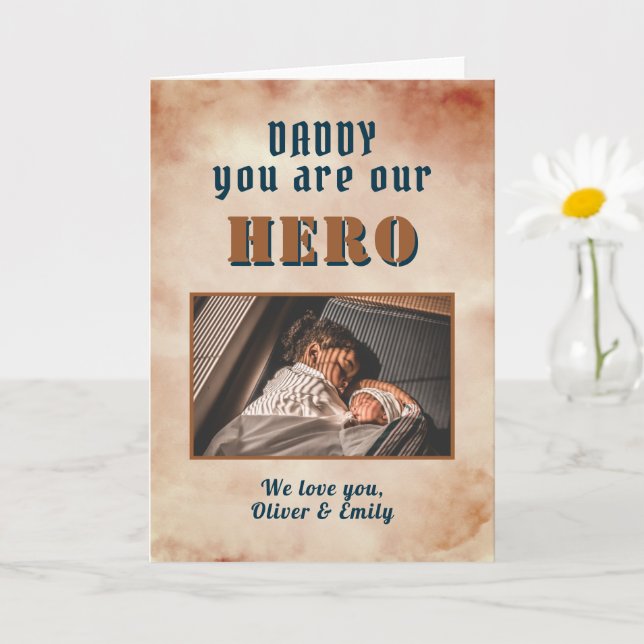 Carte Daddy Hero Aquarelle Père Keepsar Photo de famille (Petite plante)