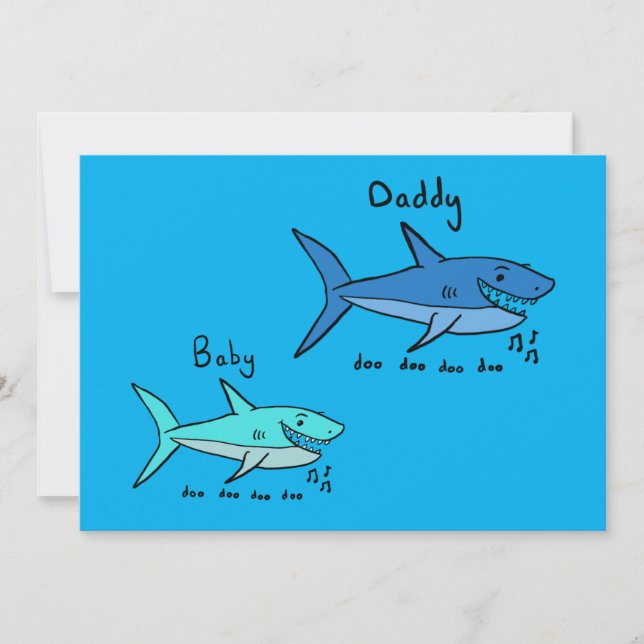 Carte Daddy Shark & Baby Shark Fête des pères bleue (Devant)