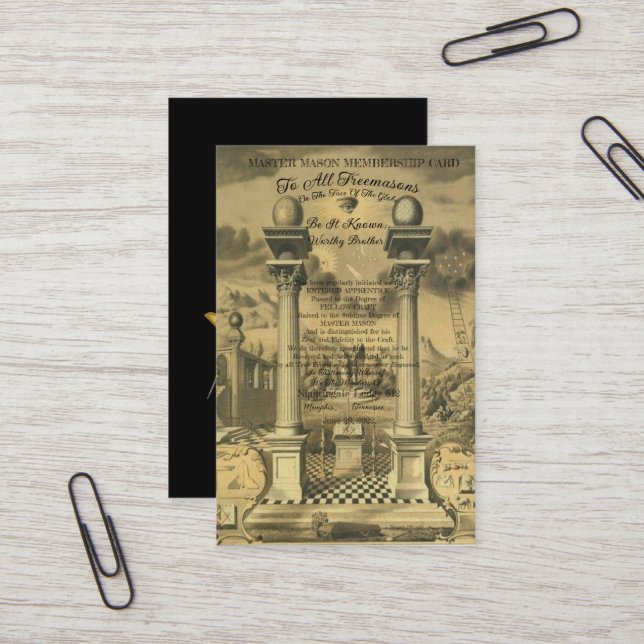 Carte d'adhésion Freemason (Devant/Arrière en situation)