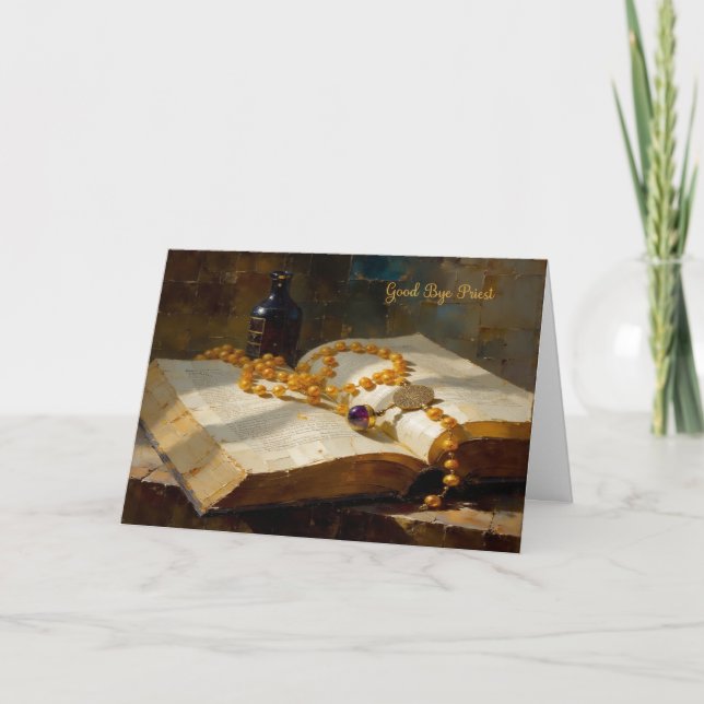 Carte d'adieu de prêtre avec rosaire et livre (Devant)