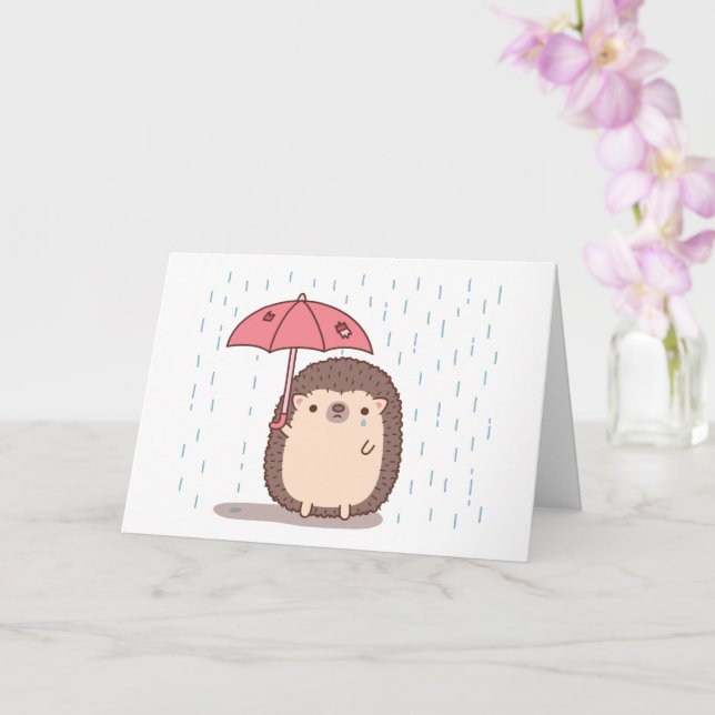 Carte d'adieu Hérisson Triste Avec Parapluie Sous  (Orchidée)