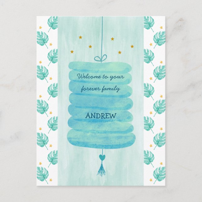 Carte d'adoption bleu - Un Lampion de famille pour (Devant)