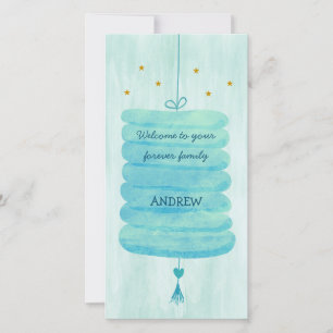 Carte d'adoption bleu - Un Lampion de famille pour