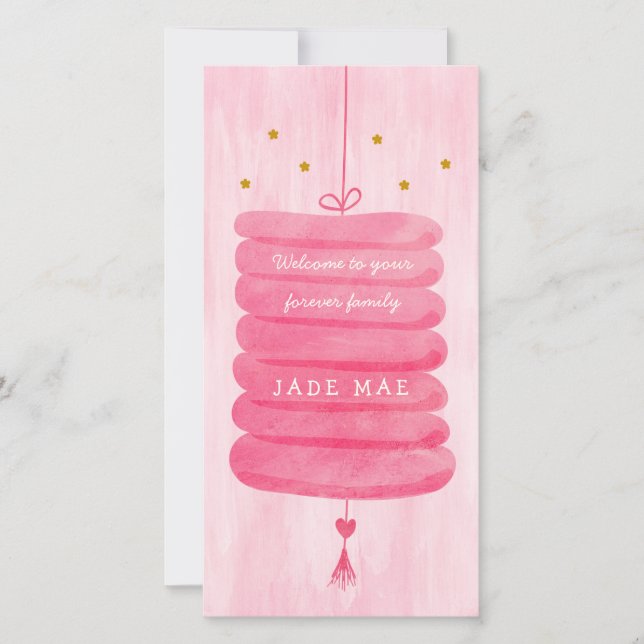 Carte d'adoption rose - Un Lampion de famille pour (Devant)