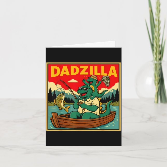 Carte Dadzilla pêche dinosaure père et fils rétro  (Devant)