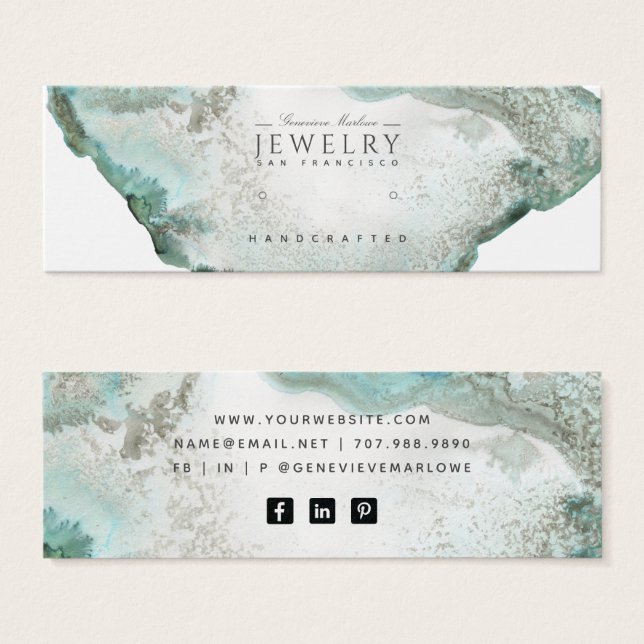 Carte d'affichage Aqua Blue Agate Marble Stud Bouc (Devant & derrière)