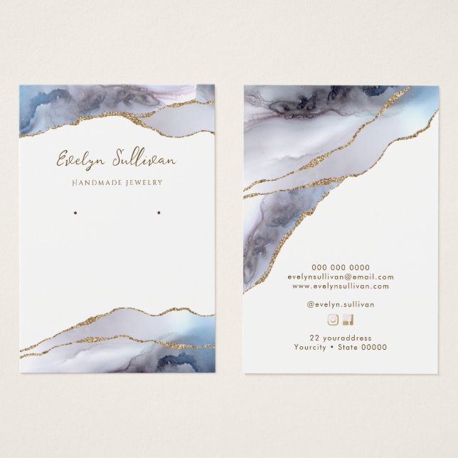 Carte d'affichage de bijoux en agate bleu gris (Devant & derrière)