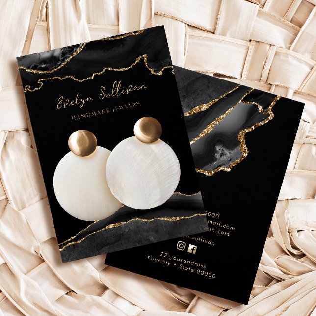 Carte d'affichage de bijoux en agate noir et or (Créateur téléchargé)