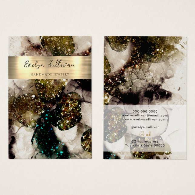 Carte d'affichage de bijoux en aquarelle verte (Devant & derrière)