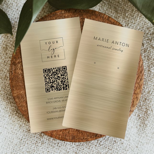 Carte d'affichage de code QR en métal brossé or (Créateur téléchargé)
