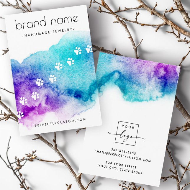 Carte d'affichage de l'oreille d'aquarelle pour an (Pet paw prints watercolor earring display card)