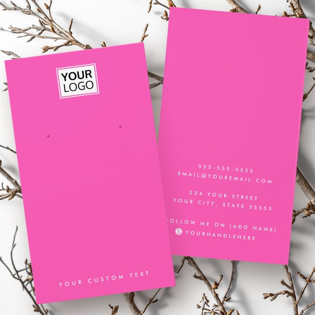 Carte d'affichage de l'oreille rose chaud ou de to (Hot pink or any color logo earring display card)