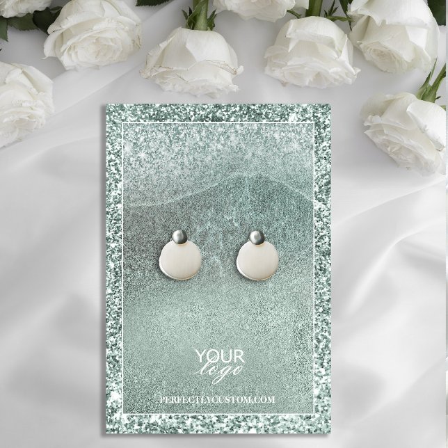 Carte d'affichage de Parties scintillant inspirée  (Ocean-Inspired Glitter Earring Display Card #sagegreen #greeneryglitter #chick;earringdisplaycard)