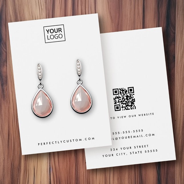 Carte d'affichage d'oreille QR en blanc ou en coul (White or any color logo QR earring display card)