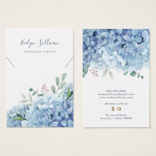 Carte d'affichage du collier bleu hydrangea (Devant & derrière)