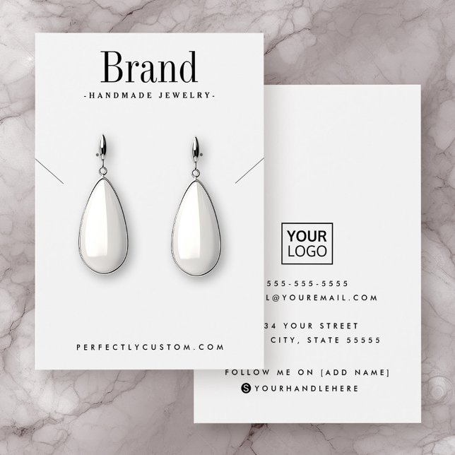 Carte d'affichage du collier d'oreille blanc en éc (Modern script white earring necklace display card)
