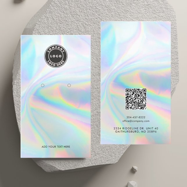 Carte d'affichage du logo et du code QR (Logo and QR Code Holographic Earring Display Card)