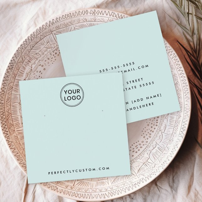 Carte d'affichage du logo personnalisé bleu aqua c (Light aqua blue custom logo earring display card)