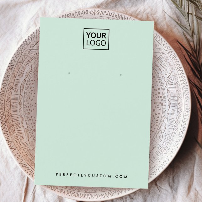 Carte d'affichage du logo personnalisé vert menthe (Light mint green custom logo earring display card)