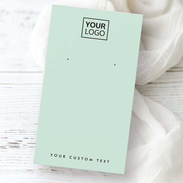 Carte d'affichage du logo personnalisé vert menthe (Light mint green custom logo earring display card)