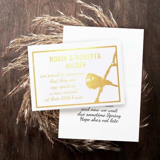 Carte d'affichage Faire-part de grossesse (Waiting for your little bird to arrive? Here's a real gold foil announcement card you can send)