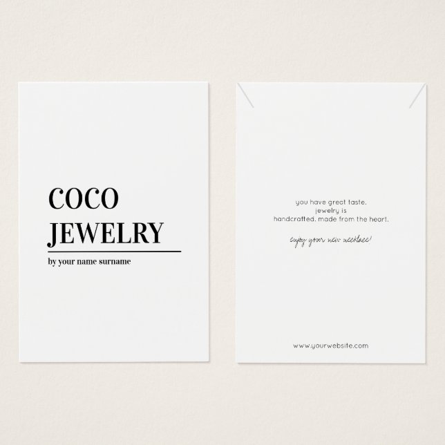Carte d'affichage minimaliste pour bijoux en colli (Devant & derrière)